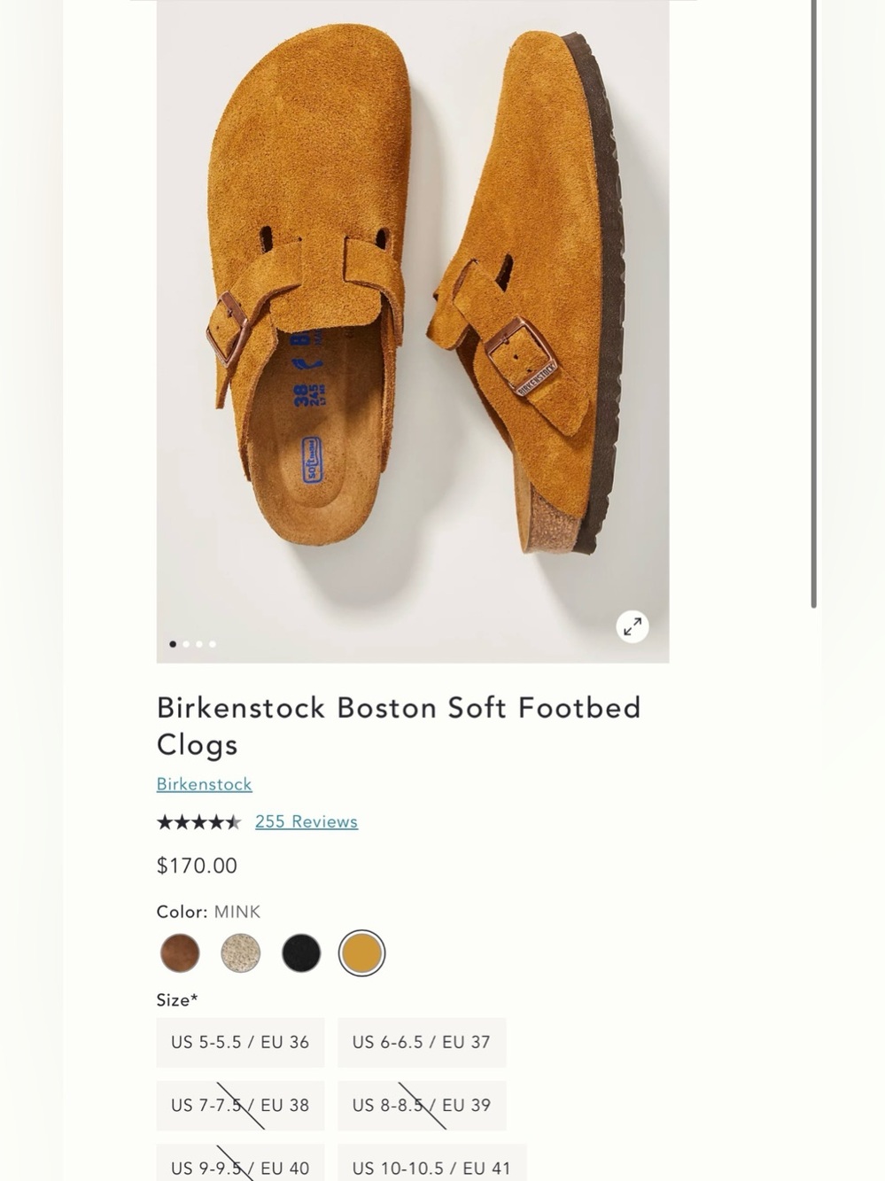 Birkenstock Boston Suede Soft Footbed Clogs in Mink. NWT. Size 37.